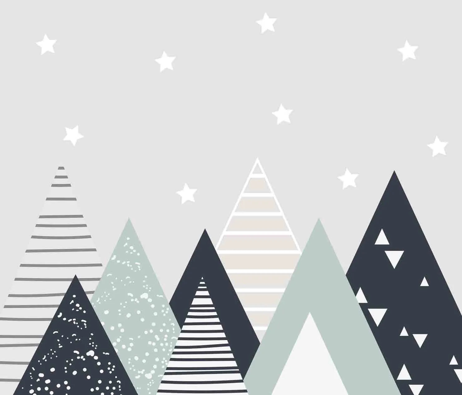 Mountains Theme for Kids Room, Solid Design, Geometric Pattern