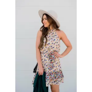 Multi Floral Tiered Tie Dress