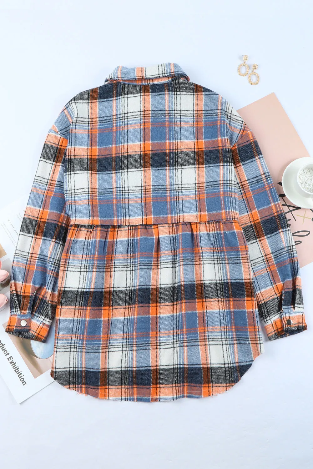 Multicolor Plaid Button Down Ruffled Shirt Jacket