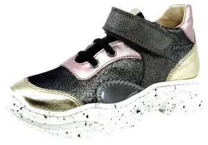 Naturino Girl's Axel Shoes, Laminato/Glitter Platino-Nero