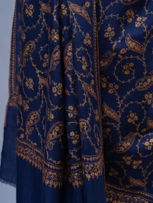 Navy Blue Sozni Embroidered Indian Cashmere Wrap