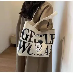New Mickey Large Capacity Letter Canvas Bag Women's Mickey Fashion Shoulder Tote Bag Portable Shopping