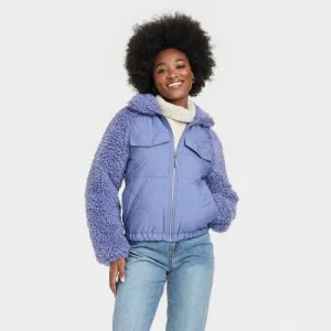 New - Universal Thread Women's Zip-Up Winter Faux Shearling Moto Jacket Quilted