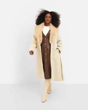 Nikita Fur Collar Tie Belt Coat | Beige