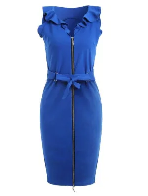 Noble Ruffle Front Zip Bodycon Dress