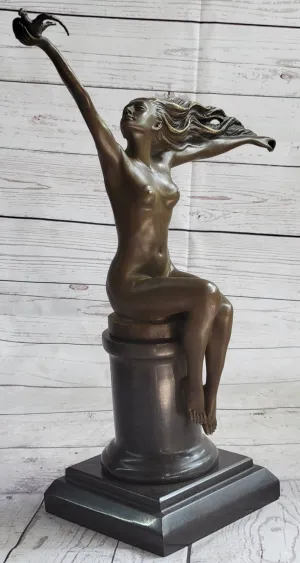 NUDE LADY FREE BIRD BRONZE MARBLE SCULPTURE FIGURINE STATUE FIGURE FIGURINE Sale