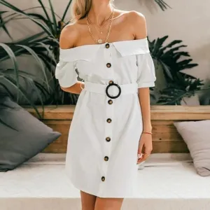 Off Shoulder Summer Sexy Single Breasted Mini Office Dress