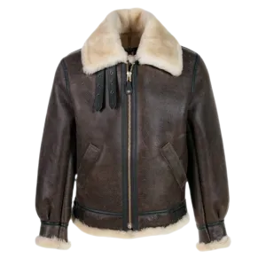 Ollie Men's Classic Leather Fur Lining Bomber Jacket Brown