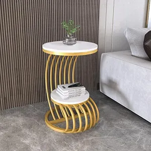 Online Decor Shoppee Round Side Table Golden Iron Modern Side Table Apartment Bedroom, Living Room, Office etc. (Black) (White 1)