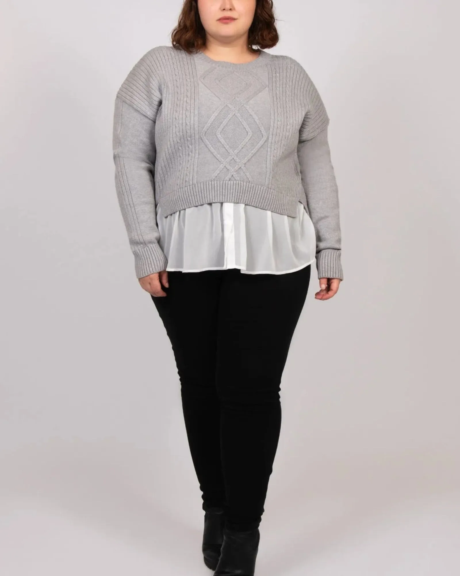 Ophelia Faux Layered Knit Sweater Shirt Effect | Grey