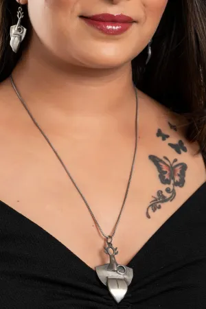 Oxidised Silver Maa Kali Necklace Set With Matching Earrings - Elegant Jewelry