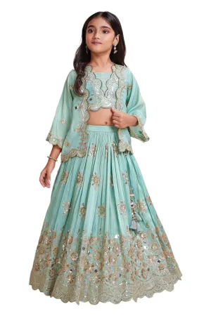 Pastel blue kidswear lehenga set