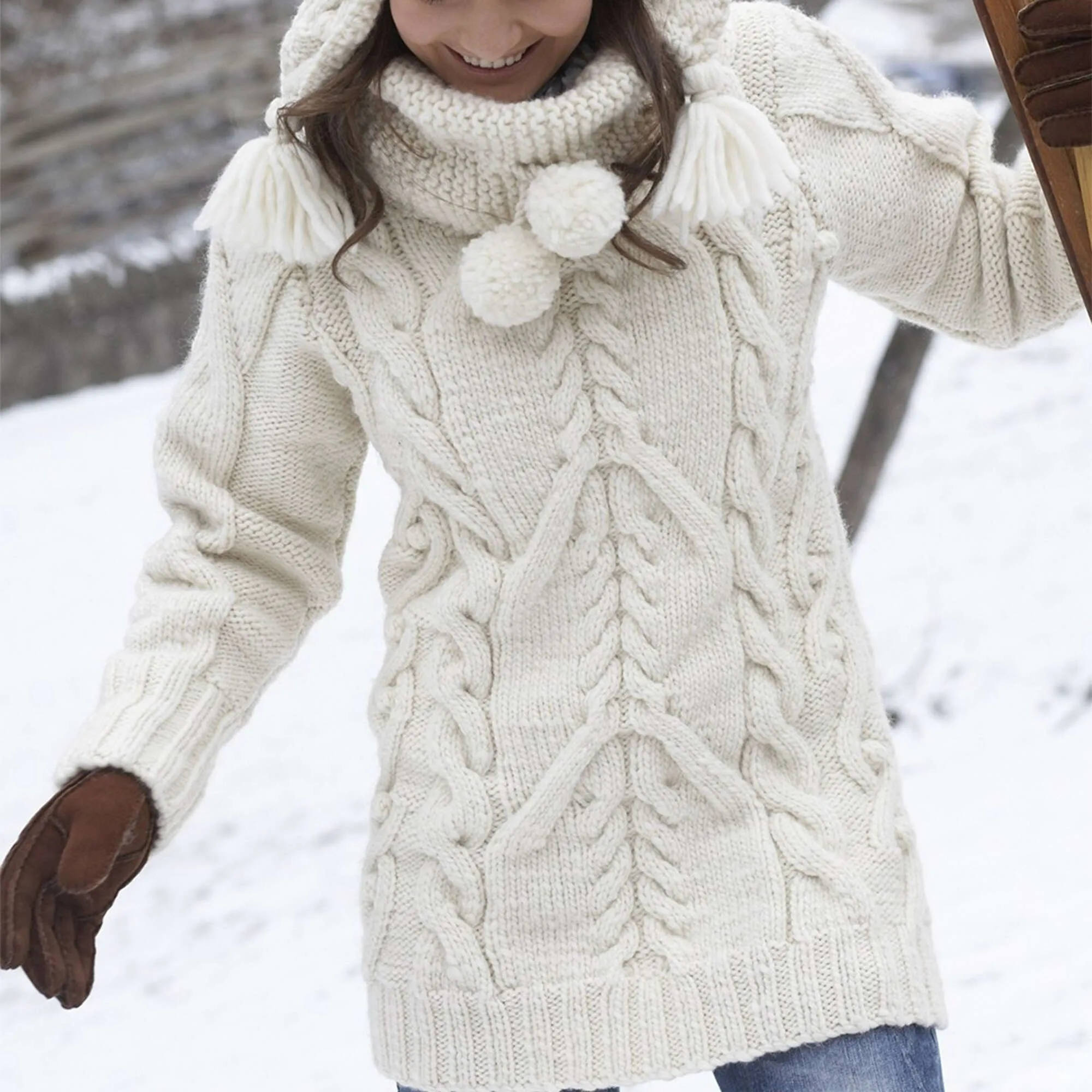 Patons Knit Big Aran Sweater And Earflap Hat