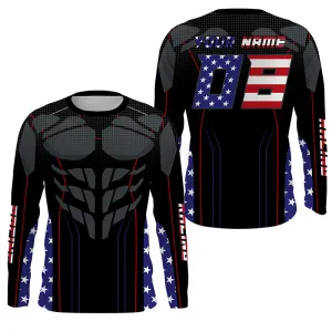 Patriotic Muscle Racing Jersey Personalized Kid Adult UPF30  Motocross Dirt Bike Long Sleeves