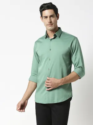 Pearl Green Cotton Satin Lycra Solid Shirt