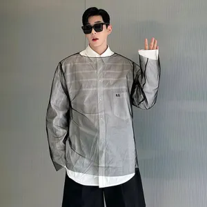 Personality Men's Mesh T-shirt Long Sleeve Pullover Round Collar Simple Three-piece Clothing Male Fashion Summer C5669