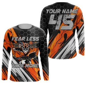 Personalized Motocross Jersey Kid Adult Fear Less Ride More Dirt Bike Motorcycle 3D Long Sleeve Shirt