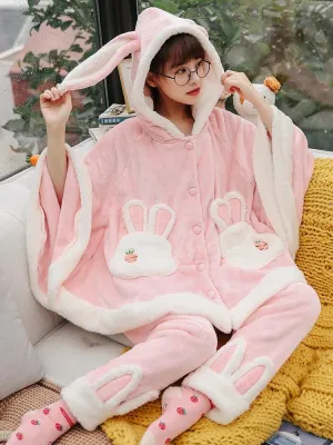 Pink Bunny Cozy Comfort Winter Flannel Pajama Set
