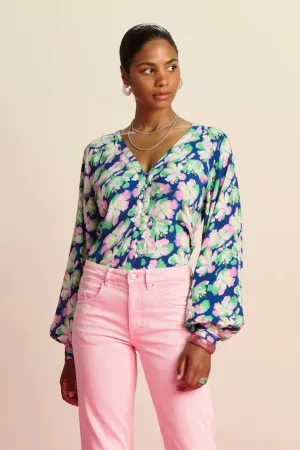 POM AMSTERDAM BLOUSE LILIES BLUE MULTICOLOUR