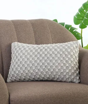 Popcorn Knit Vanilla Grey Melange Cotton Knitted Decorative 12 X 20 Inches Cushion Cover