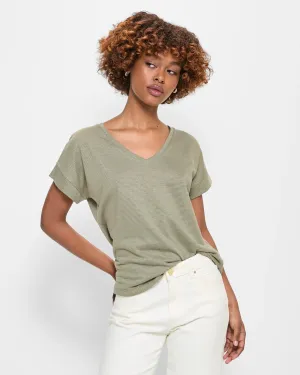 popular  Petites Linen Blend V-Neck T-Shirt - Dannii Minogue - Vetiver Stripe