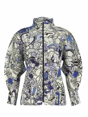 Pre Order:  Graffiti Print Pleated Loose Jacket