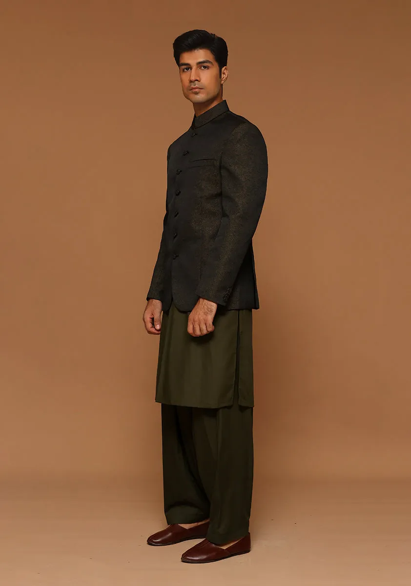 Premium Kambal Jamawar Winter Moss Traditional Jacket