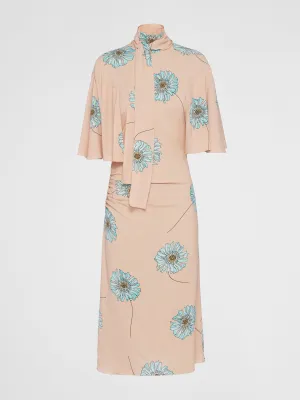 Printed sablé dress with scarf collar