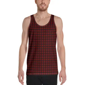Red Black Buffalo Plaid Tank, Plaid Print Designer Unisex Men's or Women's Tank Top- Made in USA