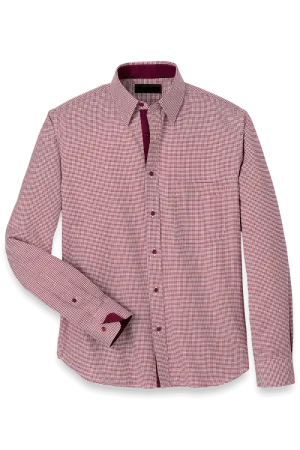 Red Cotton Houndstooth Casual Shirt