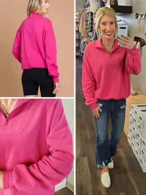 Reggie Lightweight 1/4 Zip Pullover - Pink
