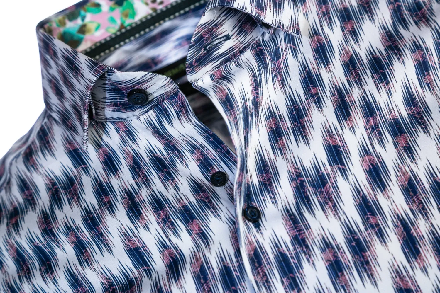 Remus Uomo Abstract Print Shirt in White & Navy