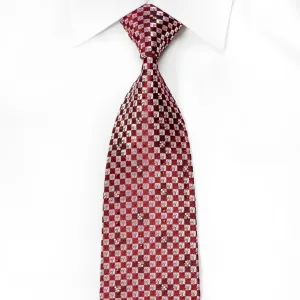 Renoma Mens Crystal Silk Necktie Silver Burgundy Checkered With Silver Sparkles