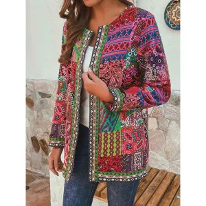 Retro Ethnic Print Long-sleeved Jacket