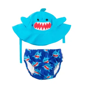 Reusable Baby Swim Diaper & Sun Hat Set - Blue Shark