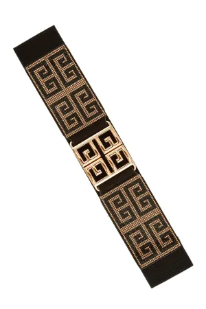 Rhinestone Greek Buckle Elastic Belt