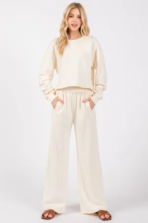 RIBBED KNIT LOUNGE PANTS (CREAM)