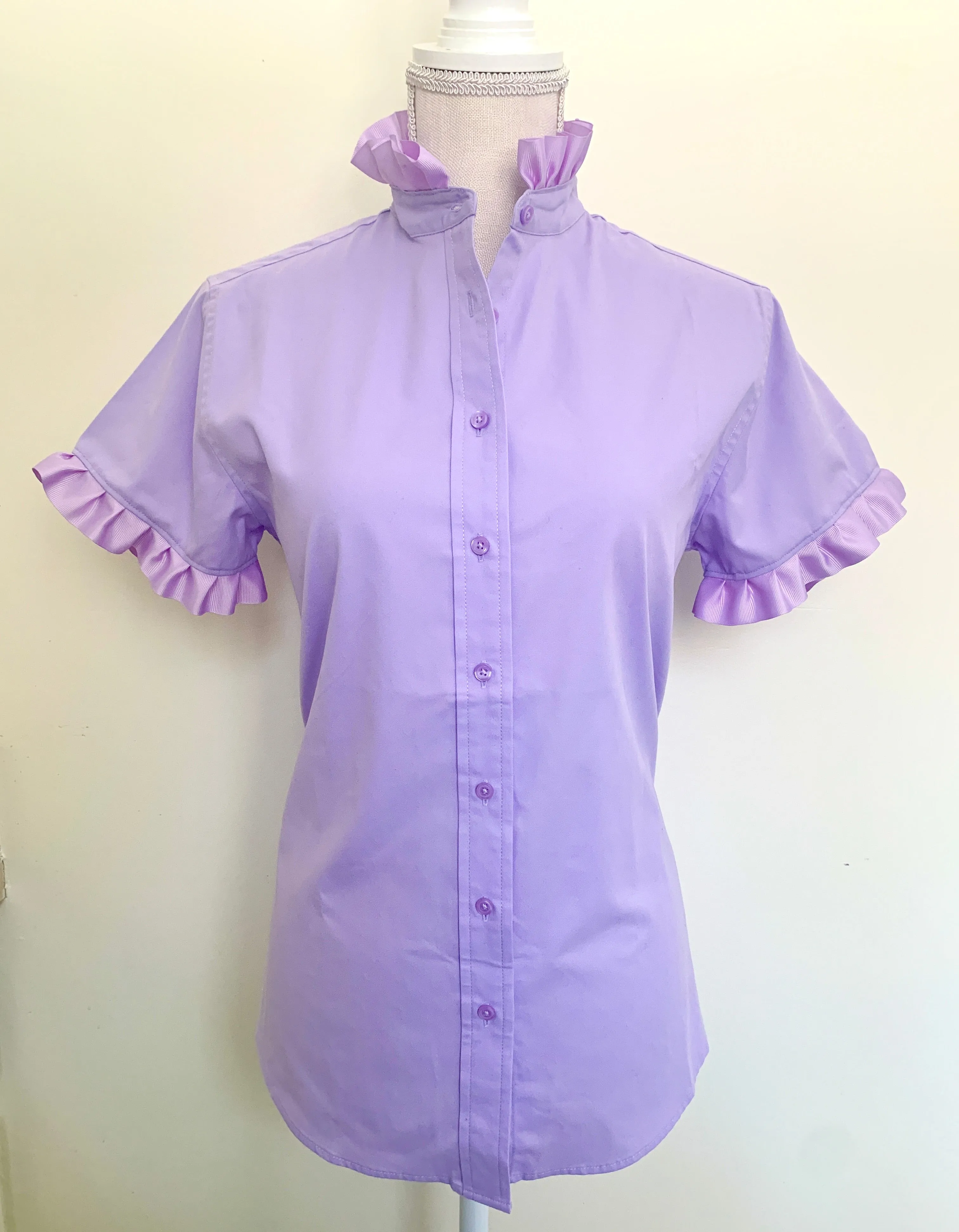 SALE 2XL ONLY - Jane Lavender Short Sleeve Ruffle Shirt (J02)  **FINAL SALE**