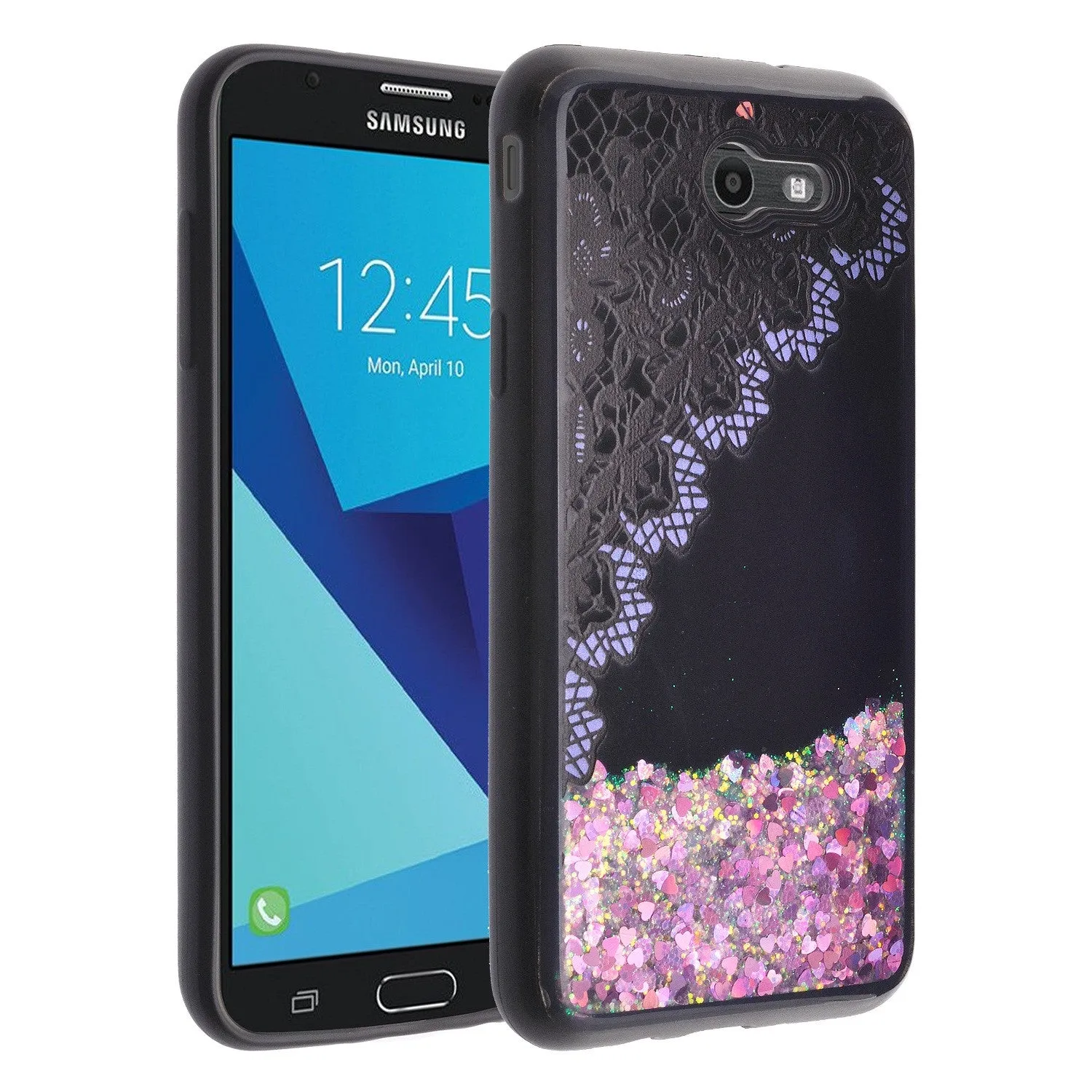 Samsung Galaxy J7 V / J7 (2017) / J7 Perx / J7 Sky Pro / J7 Prime / Galaxy Halo Case Luxury Bling Liquid Glitter Quicksand Cover -  Purple Lace