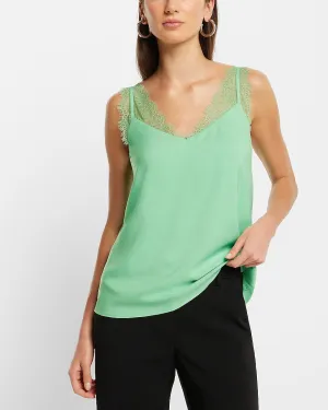 Satin Lace Strap V-Neck Downtown Cami in Bright Kelly
