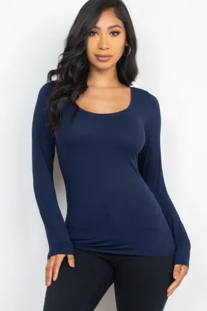 SCOOP NECK SOLID LONG SLEEVE COZY TOP