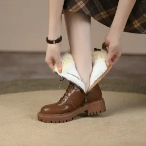 sealbeer  fashion inspo    Winter Women Boots Round Toe Chunky Boot Women Split leather Shoes Women Thick Heel Boots Wool Blend Warm Boots Black Snow Boots