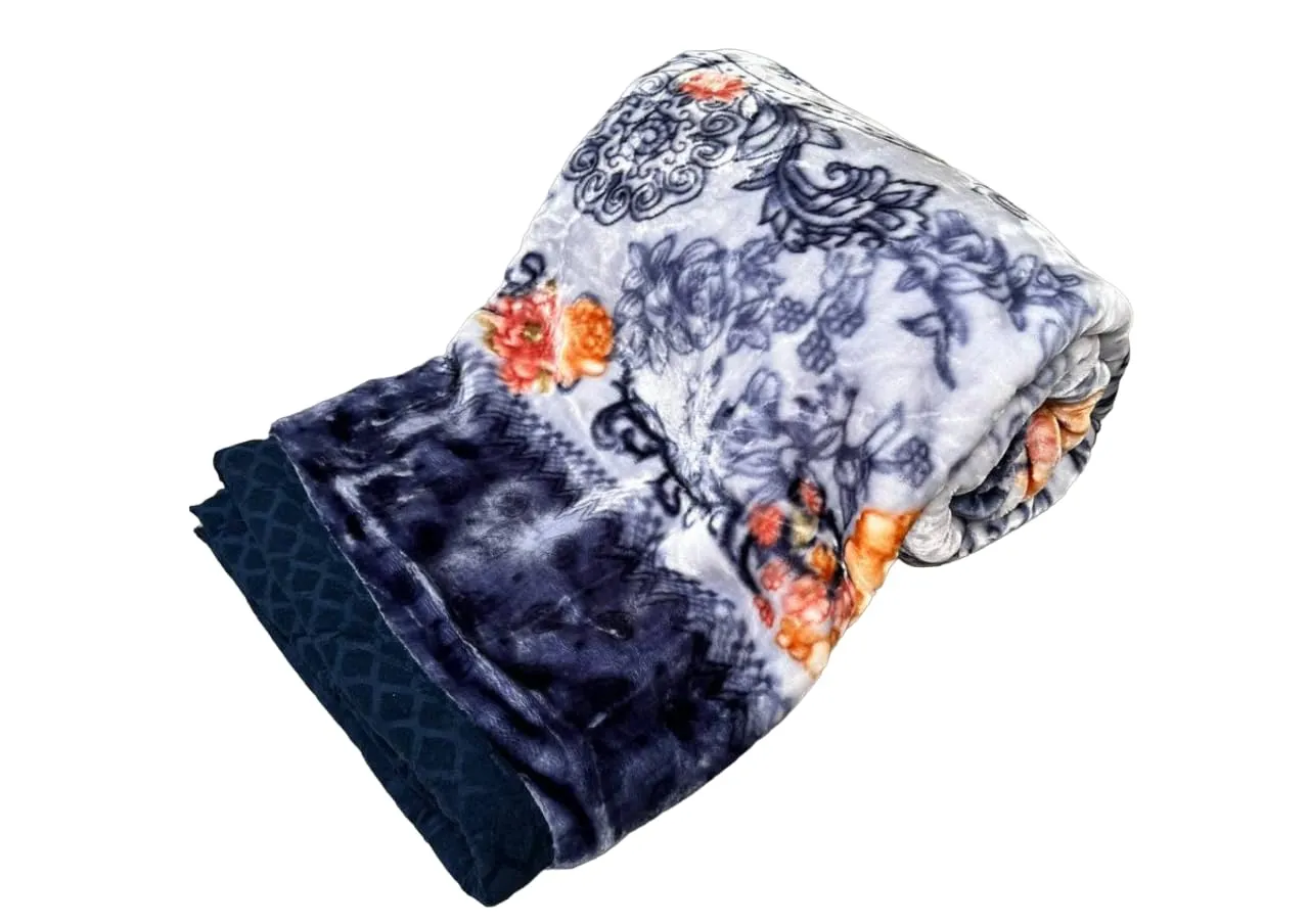 Signature Blanket Extra Soft Double Layered Blanket for Heavy Winters (Light Grey & Blue)