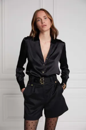 Silk V-Neck Blouse (Black)