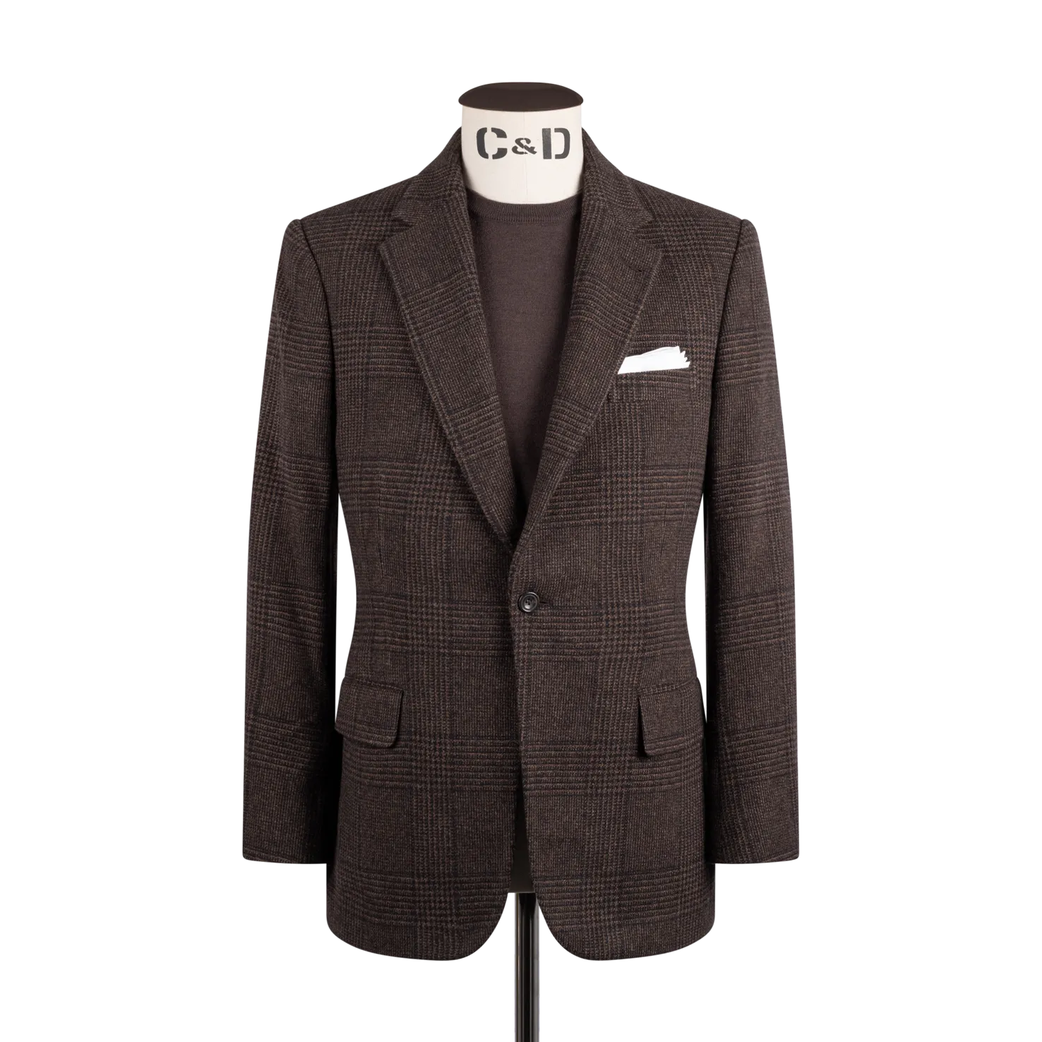 Single Breasted Notch Lapel Jacket in Chocolate Brown Glen Check