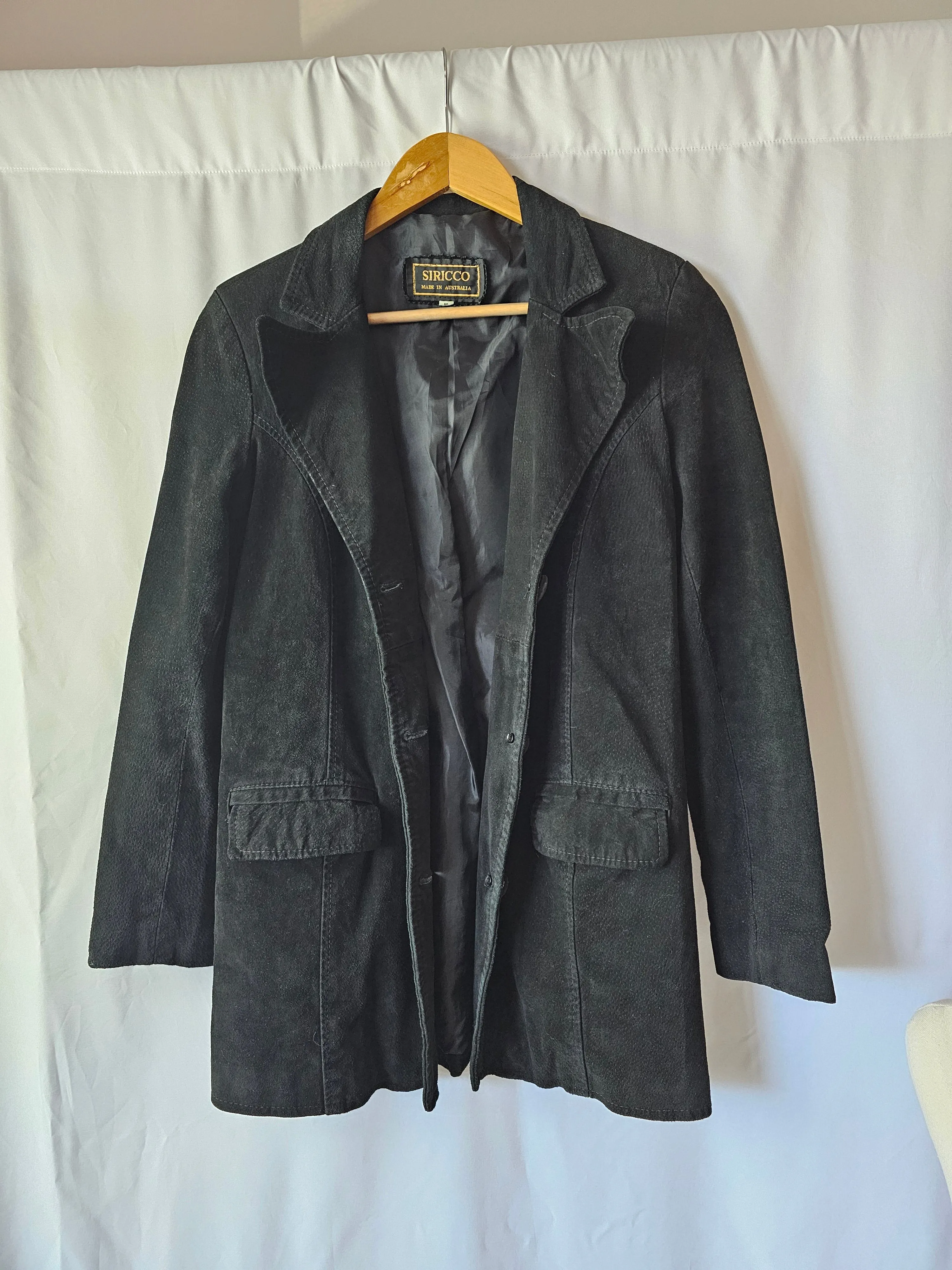 Siricco Ladies Vintage Single Breasted Suede Leather Jacket Blazer Black Size M