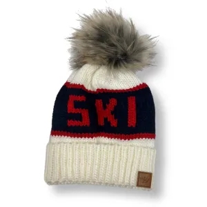 SKI Pom Hat (647) WHITE NAVY RED