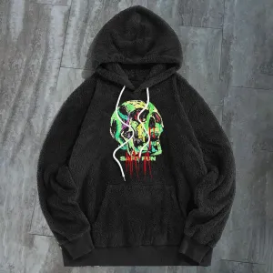 Skull Print Trendy Fashion Plush Hoodie