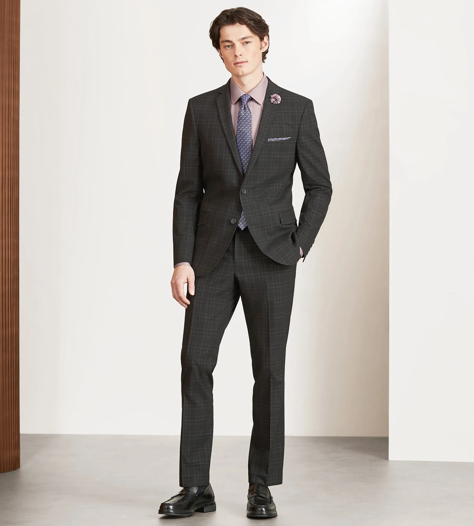 Slim Fit Black Plaid Suit