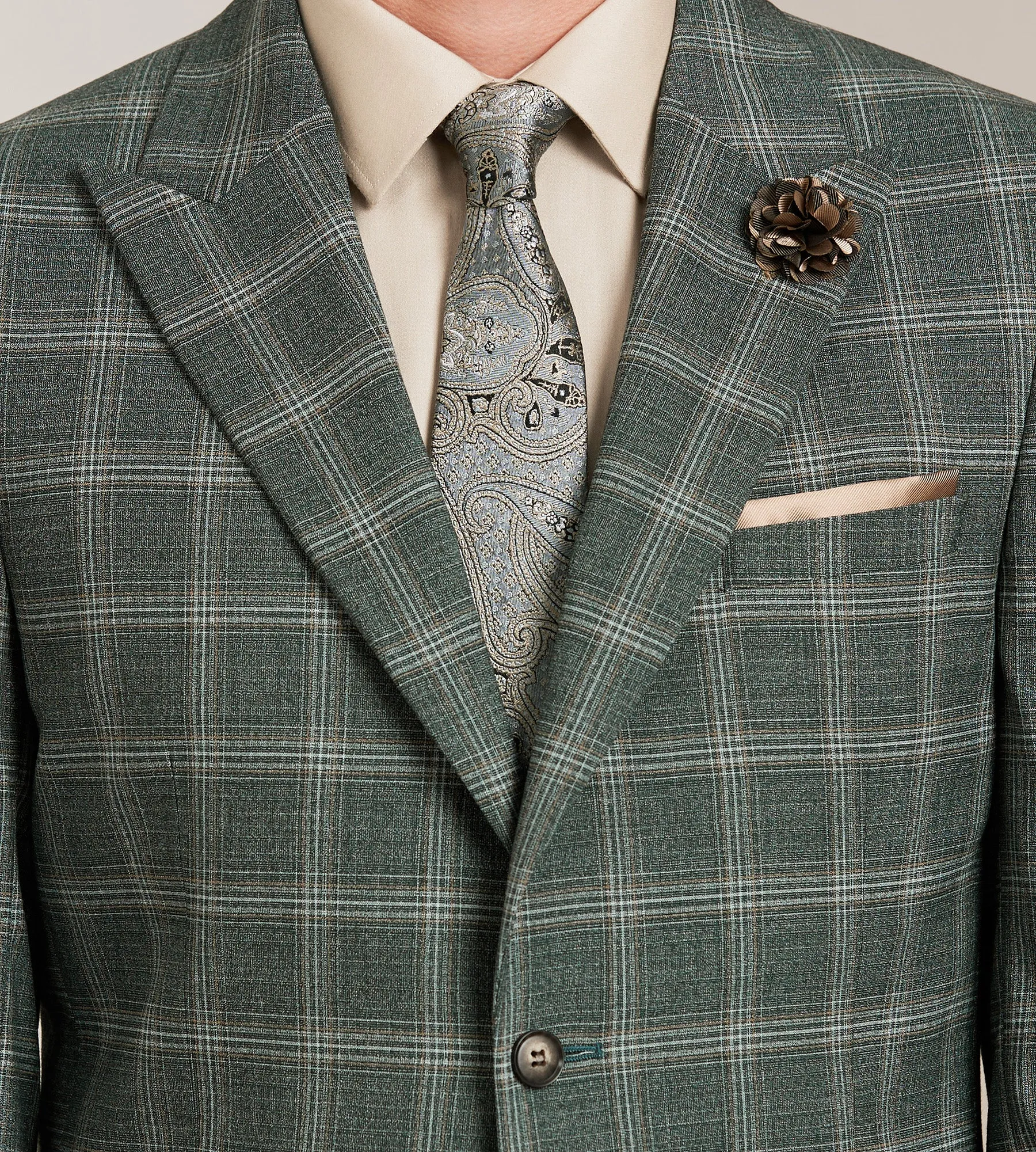 Slim Fit Green Plaid Suit